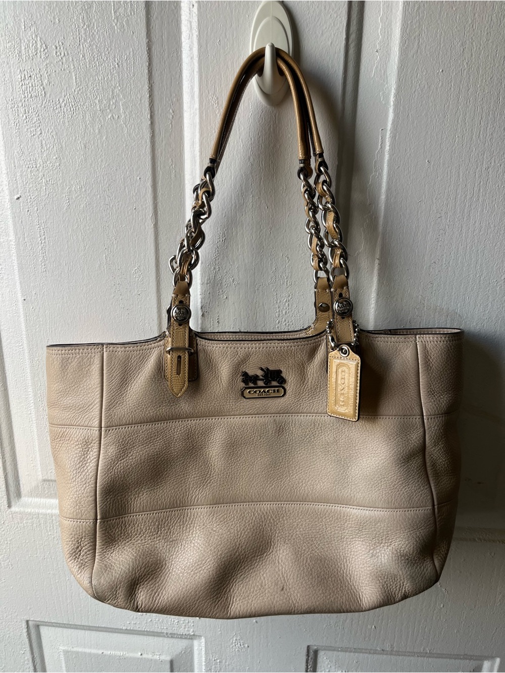 Coach Pebbled Leather Tote in Beige and Tan